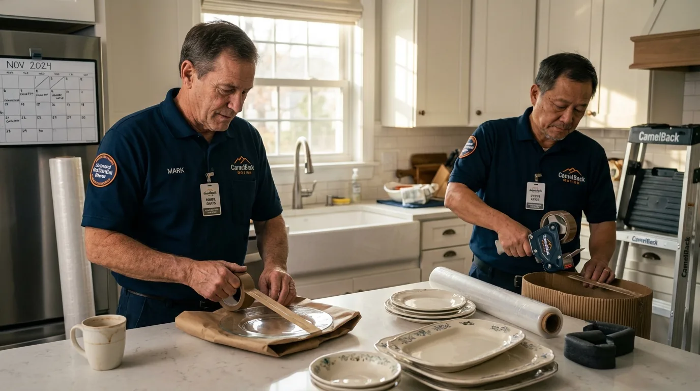 Professional crew packing kitchen dishware in Emmaus, PA